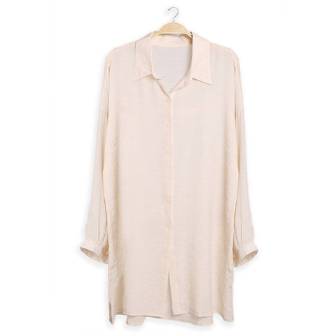 Women's Solid Color Button-Up Shirt Cover Up: One Size / Beige