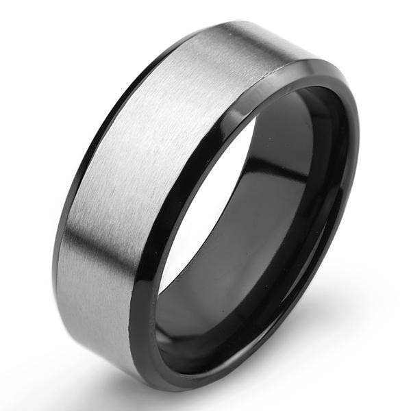 Brushed and Polished Two Tone Titanium Band Ring
