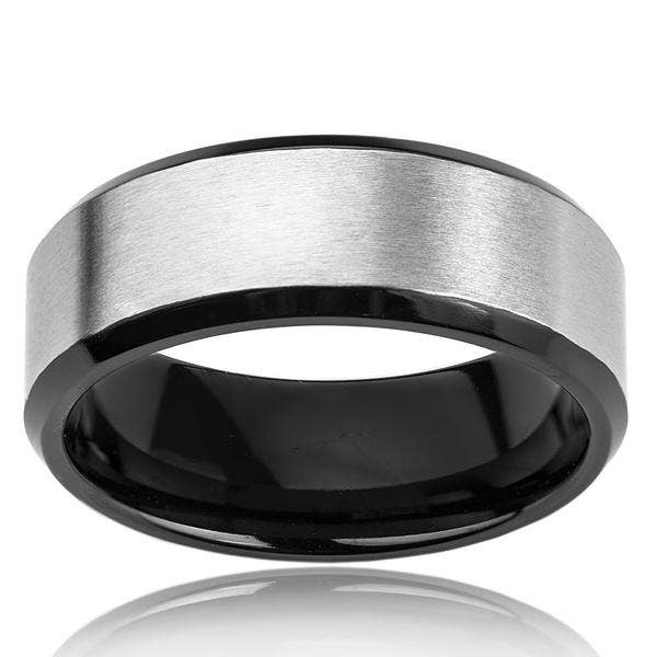 Brushed and Polished Two Tone Titanium Band Ring: 10