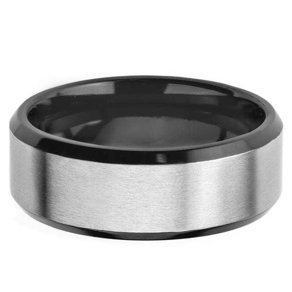Brushed and Polished Two Tone Titanium Band Ring: 10