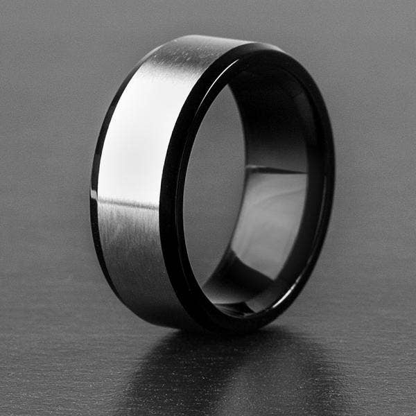 Brushed and Polished Two Tone Titanium Band Ring: 10