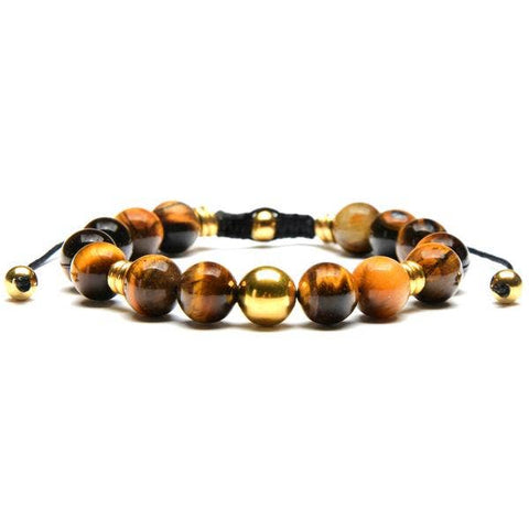Stone and Gold Plated Beaded Adjustable Bracelet (10mm): Tiger's Eye