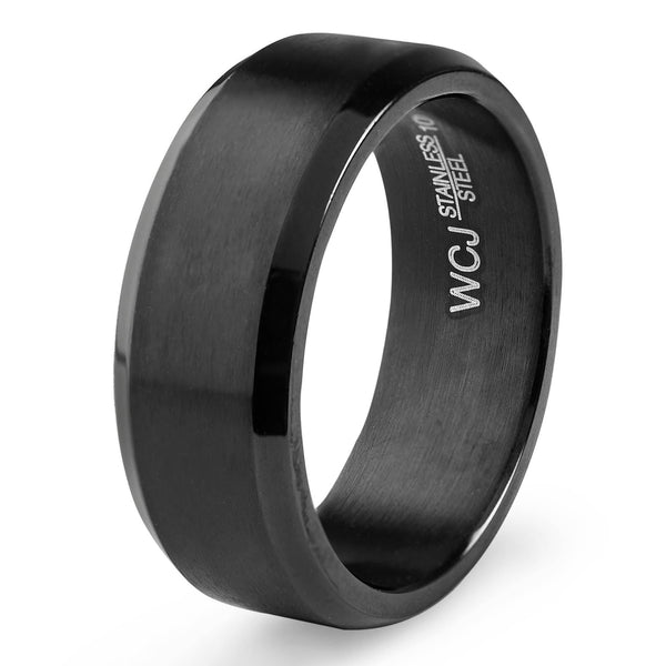 Brushed and Polished Stainless Steel Ring - 8mm
