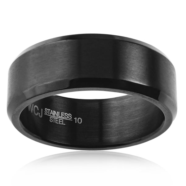 Brushed and Polished Stainless Steel Ring - 8mm