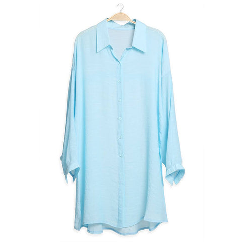 Women's Solid Color Button-Up Shirt Cover Up: One Size / Blue
