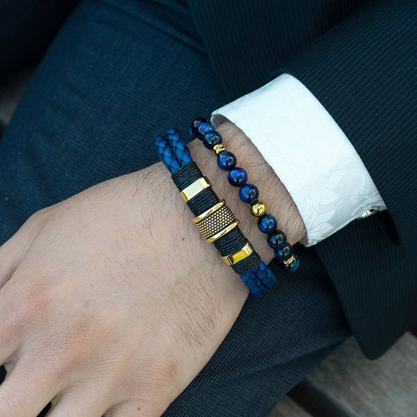 Natural Stone and Stainless Steel Adjustable Bracelet (8mm)