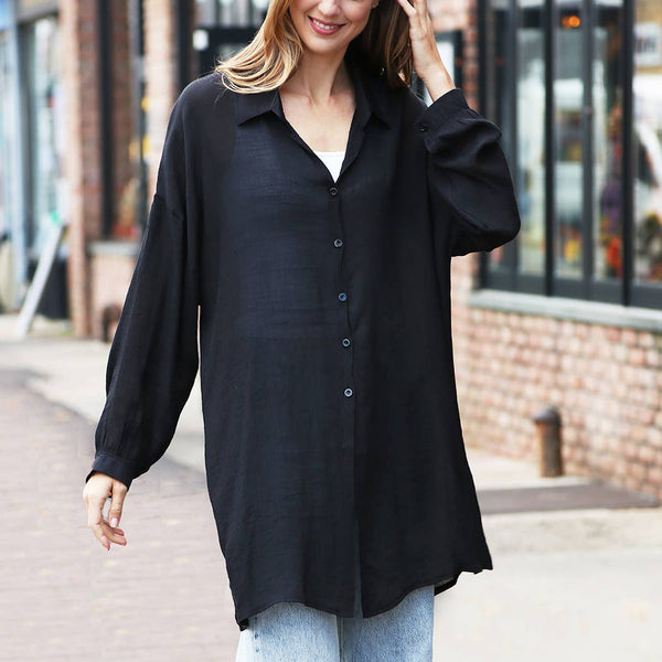 Women's Solid Color Button-Up Shirt Cover Up: One Size / Black