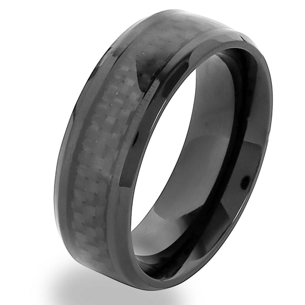 Carbon Fiber Inlay Black Plated Stainless Steel Ring (8mm)