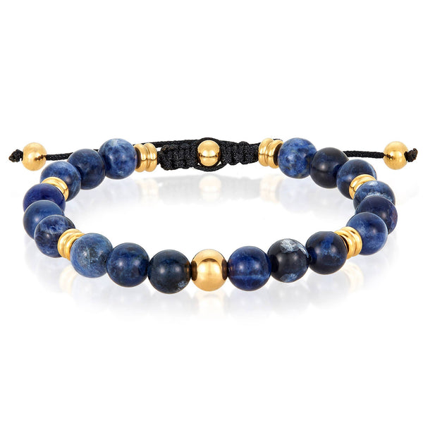 Natural Stone and Stainless Steel Adjustable Bracelet (8mm)