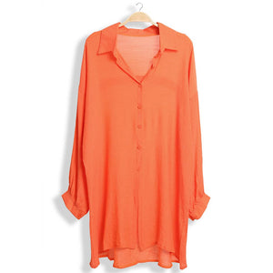 Women's Solid Color Button-Up Shirt Cover Up: One Size / Orange