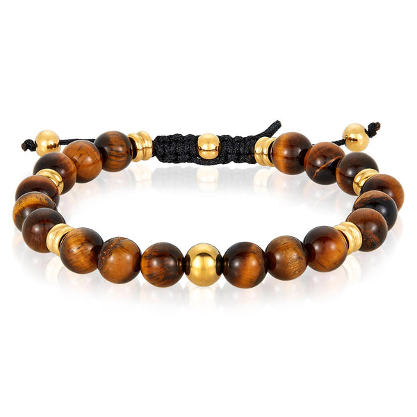 Natural Stone and Stainless Steel Adjustable Bracelet (8mm)