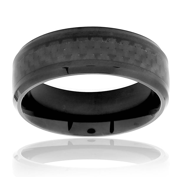 Carbon Fiber Inlay Black Plated Stainless Steel Ring (8mm)