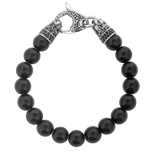 Onyx Stone Bead Antiqued Steel Clasp Bracelet