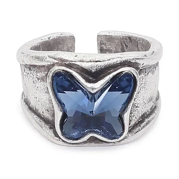Blue Crystal Brass Butterfly Ring