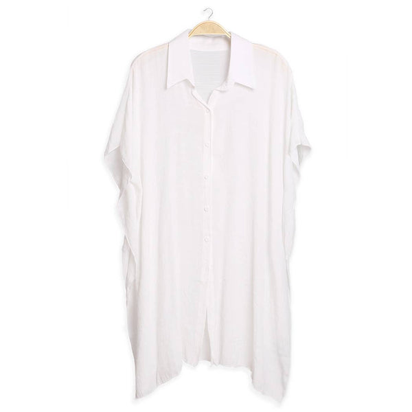Women's Oversized Long Sleeveless Shirt Cover Up: One Size / White