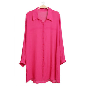 Women's Solid Color Button-Up Shirt Cover Up: One Size / Fuchsia