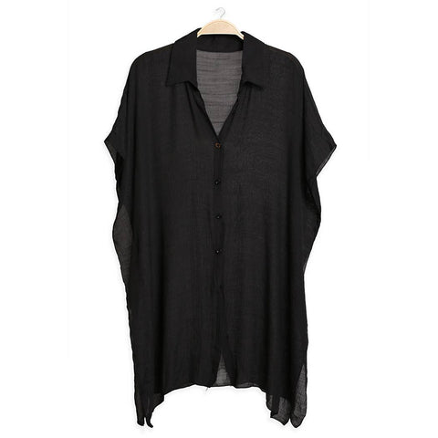 Women's Oversized Long Sleeveless Shirt Cover Up: One Size / Black