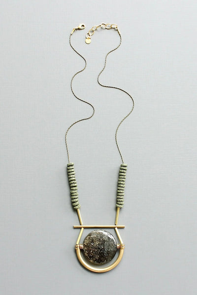 Black and Moss Geometric Pendant Necklace