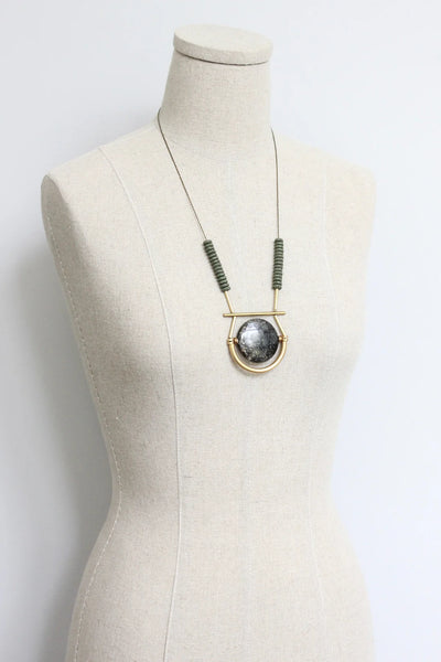 Black and Moss Geometric Pendant Necklace