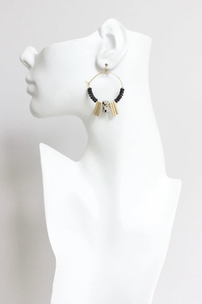 Lava Bead and Dalmation Jasper Hoop Earrings