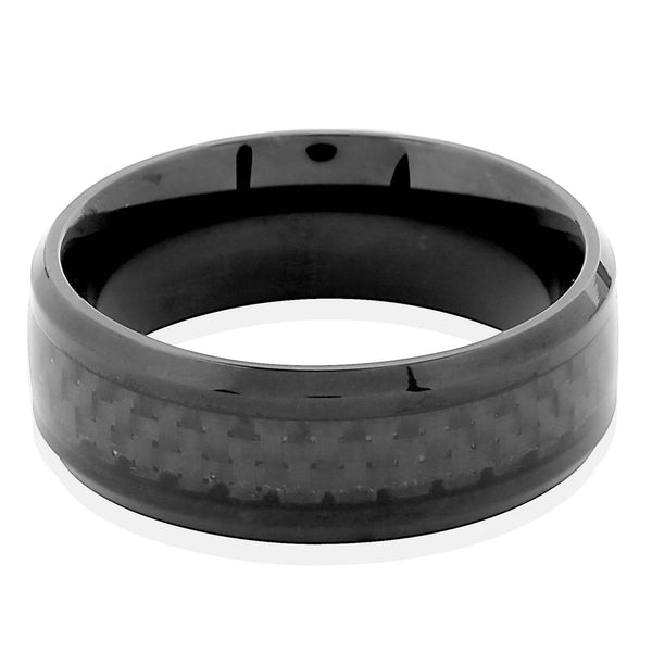 Carbon Fiber Inlay Black Plated Stainless Steel Ring (8mm)