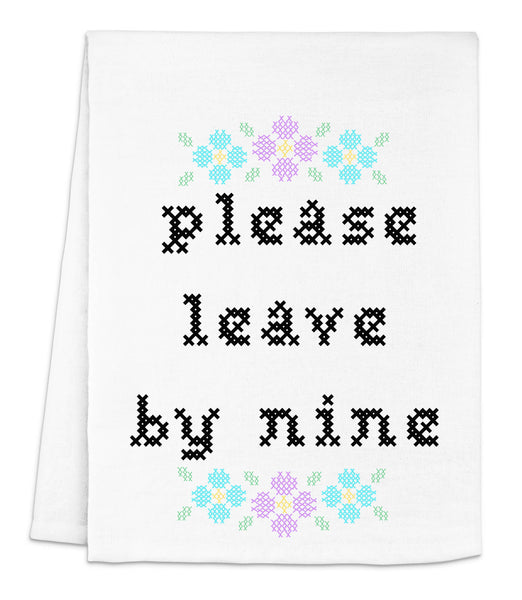 Colorful Cross Stitch Towels - Please Leave By Nine