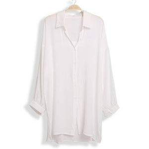 Women's Solid Color Button-Up Shirt Cover Up: One Size / White
