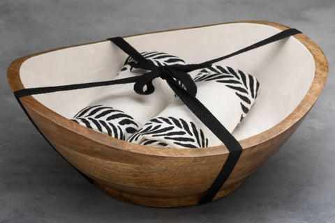 Gift Set - Wooden Serving Bowl with 2 Dish Towels