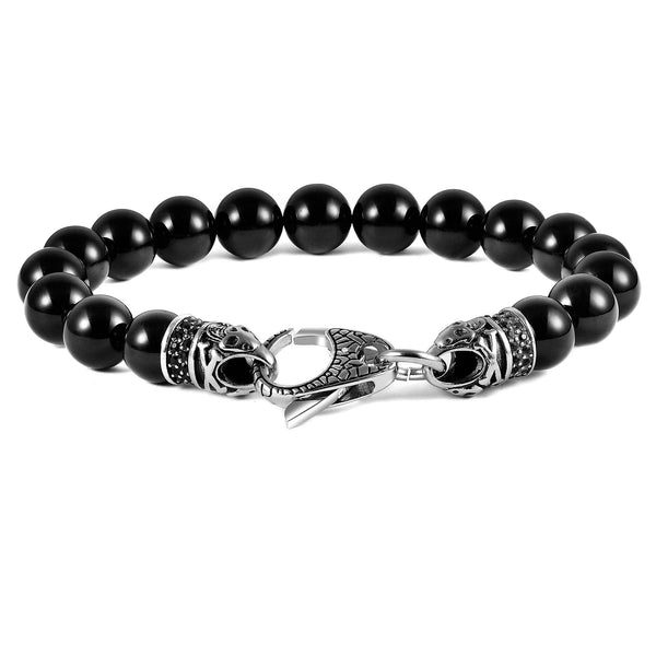 Onyx Stone Bead Antiqued Steel Clasp Bracelet