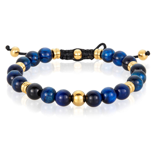 Natural Stone and Stainless Steel Adjustable Bracelet (8mm)