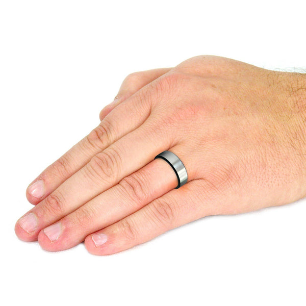 Brushed and Polished Two Tone Titanium Band Ring