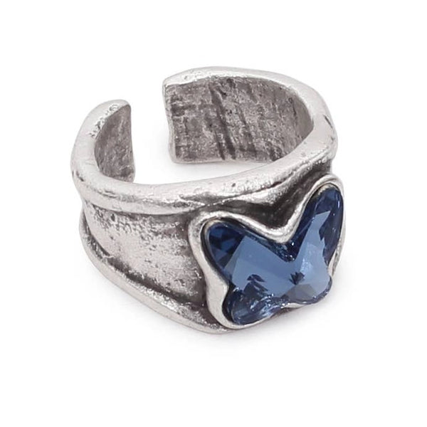 Blue Crystal Brass Butterfly Ring