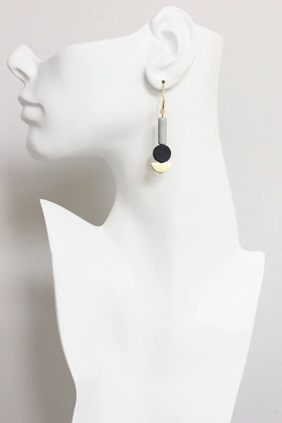 Brass and Black Agate Earrings