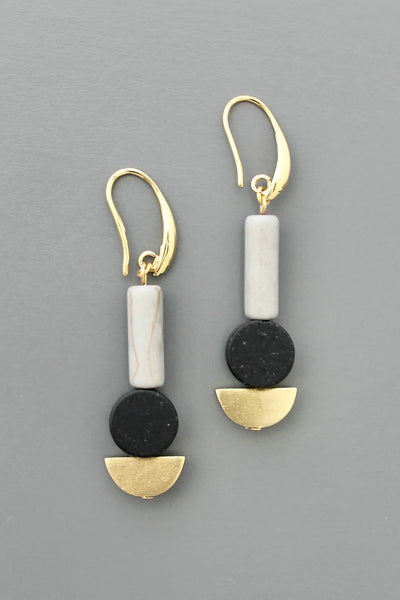 Brass and Black Agate Earrings