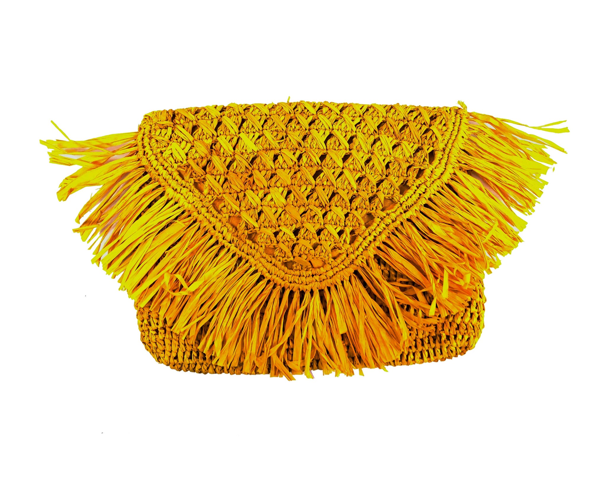 Straw Clutch With Fringe - Safron
