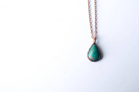 18" Copper Turquoise Teardrop Necklace