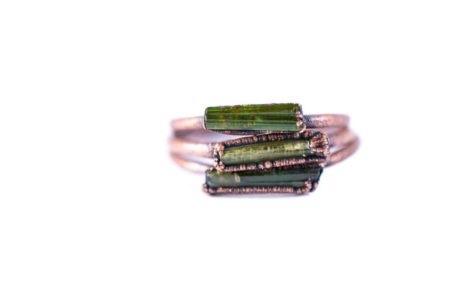 Green Tourmaline Crystal Ring