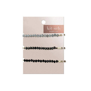 Beaded Metal Bobby Pins - Black with Gray
