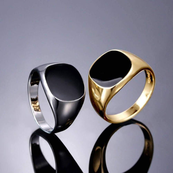Black Enamel Square Signet Ring- Gold - Revival Phl