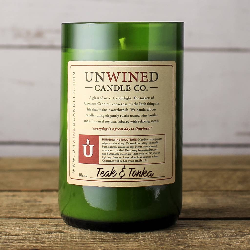 Unwined Candles - Teak & Tonka Signature Series - Wine Bottle Candle