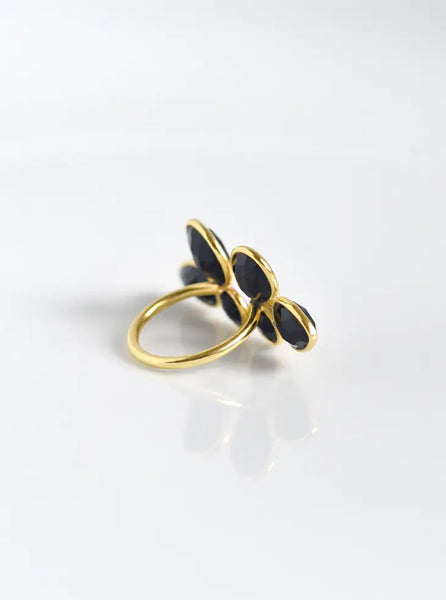 Double Side Floral Ring - Black Onyx