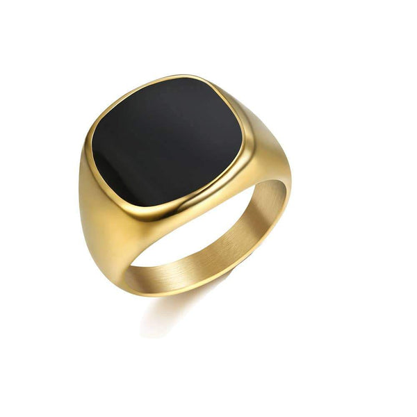 Black Enamel Square Signet Ring- Gold