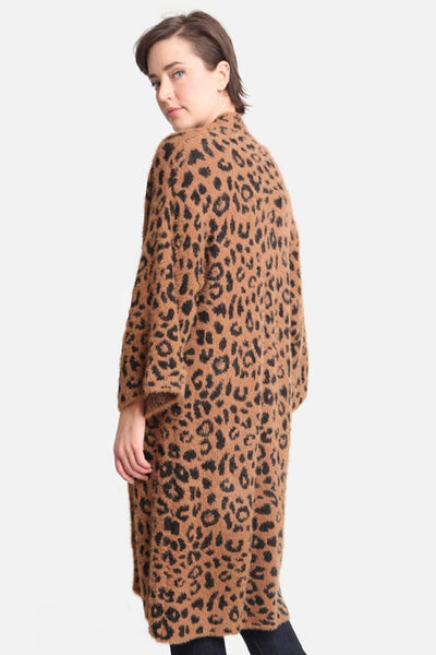 Leopard Print Winter Cardigan - Camel