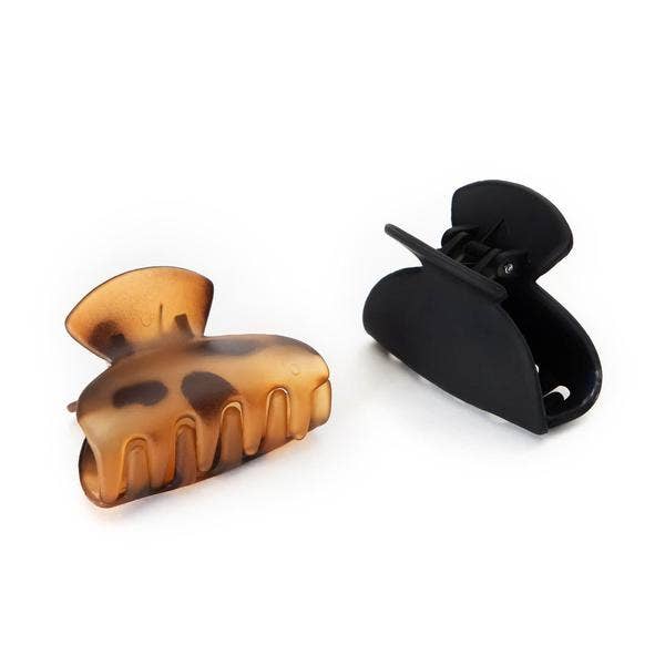 Recycled Plastic Small Claw Clips 2pc - Black & Tort