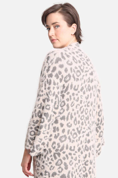 Leopard Print Fuzzy Cardigan - Gray