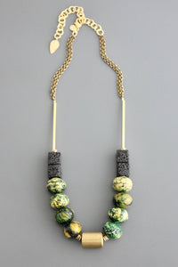 Serpentine and lava rock necklace