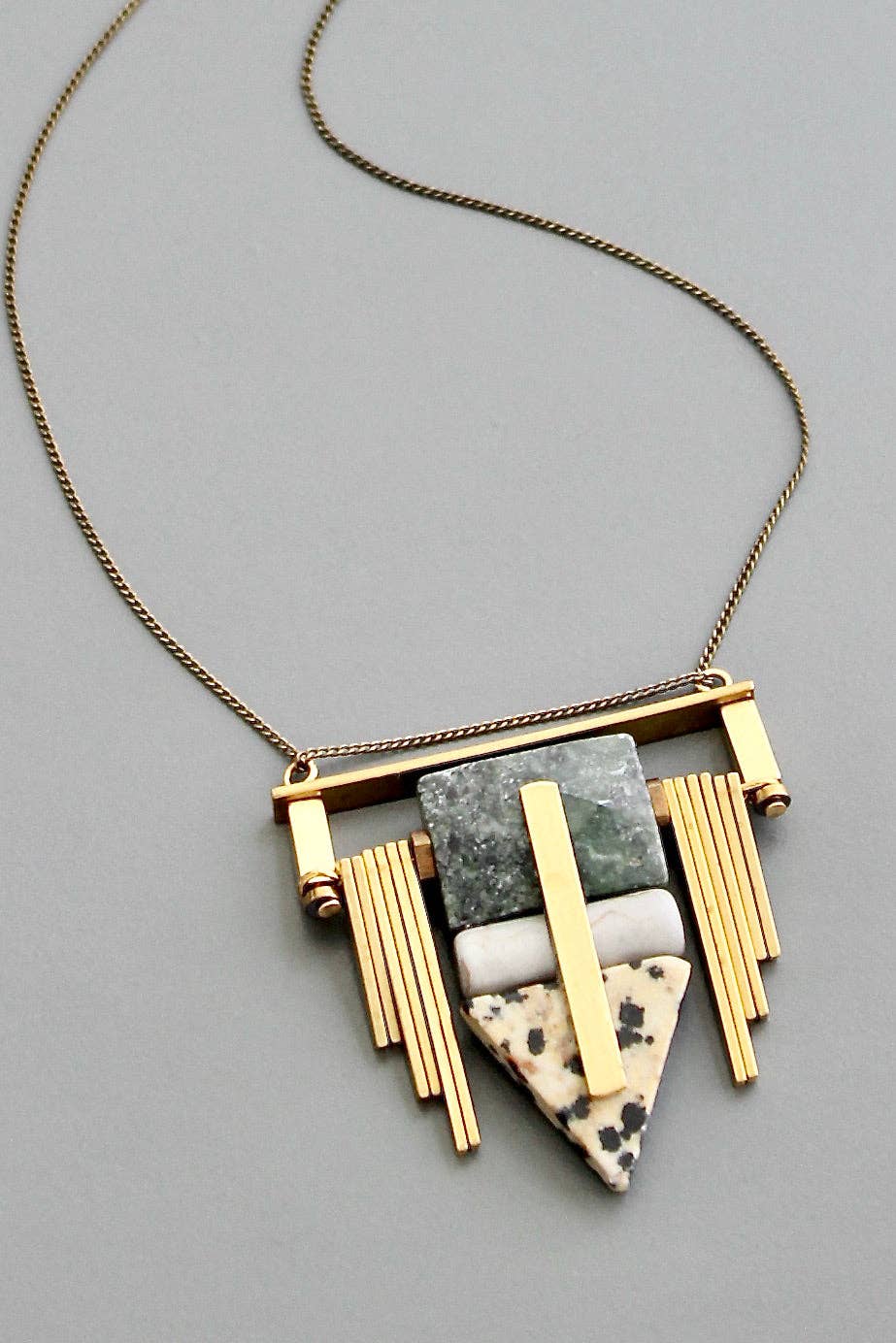 Geometric serpentine and jasper pendant necklace