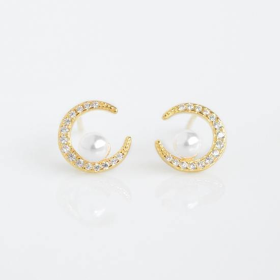 Crescent Moon and Pearl Stud Earrings - Revival Phl
