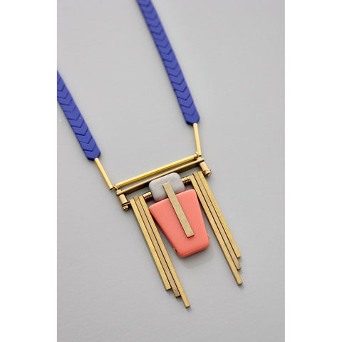 Blue and coral Art Deco Chain Necklace