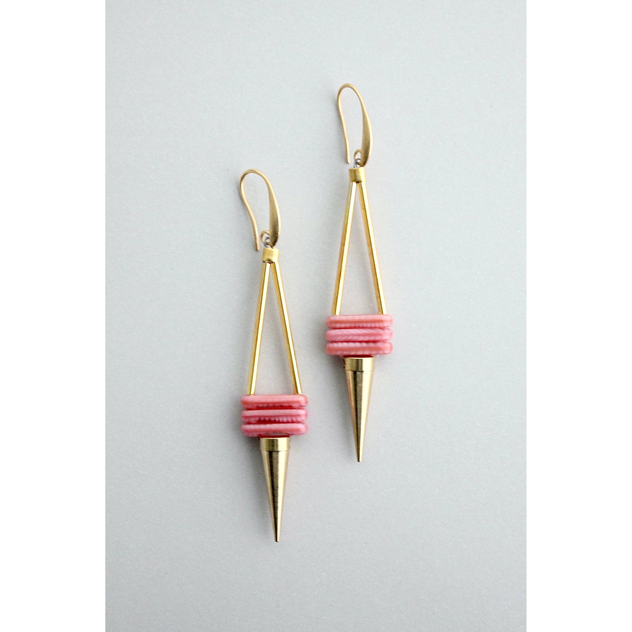 Pink & Brass Geometric Earrings